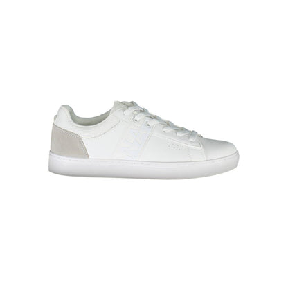 Napapijri White Leather Women Sneaker with contrasting details and logo, crafted for style-savvy athletes seeking high-fashion aesthetics.