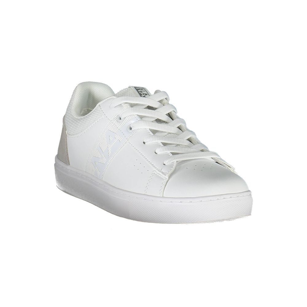 Napapijri White Leather Women Sneaker with contrasting details and logo, perfect for style-savvy athletes seeking dynamic and fashionable footwear.