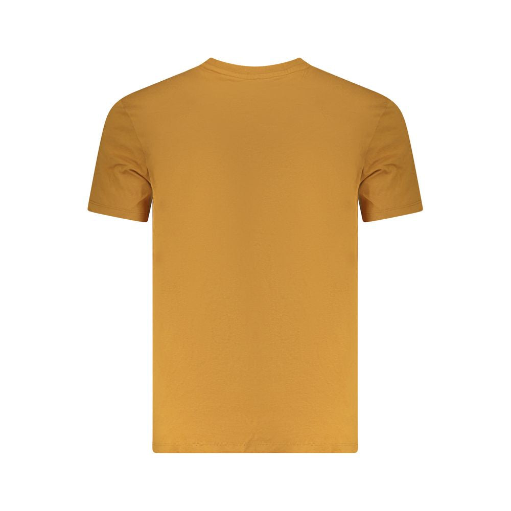 Timberland Brown Cotton Men T-Shirt featuring a slim-fit design with sophisticated embroidery and the iconic Timberland logo for casual luxury.