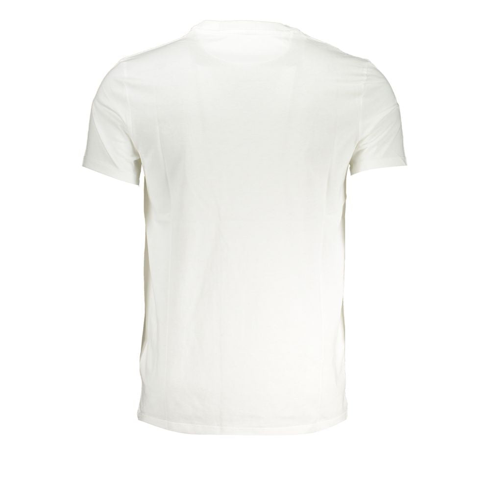 Back view of Timberland White Cotton Men T-Shirt with short sleeves and crew neck design, showcasing minimalist style.