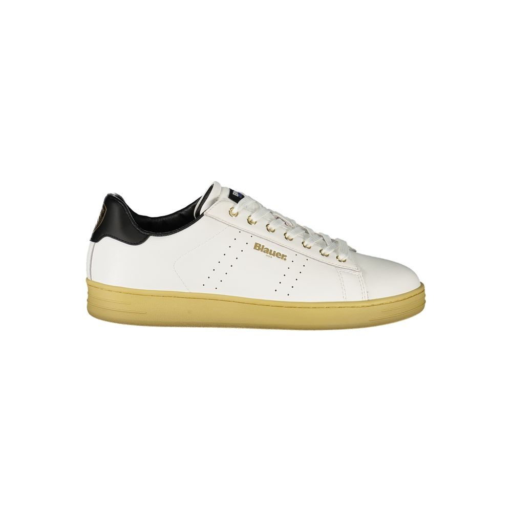 Blauer White Leather Men Sneaker with black details, removable footbed, and logo design for urban sophistication and comfort.