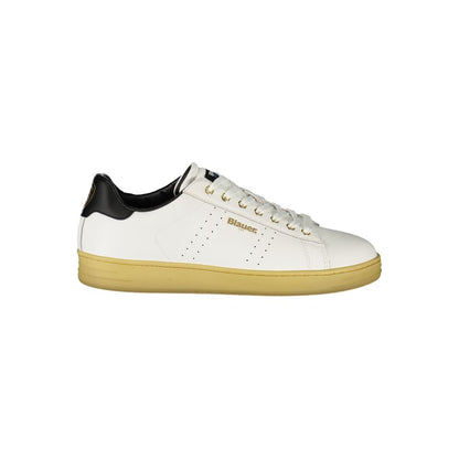 Blauer White Leather Men Sneaker with black details, removable footbed, and logo design for urban sophistication and comfort.