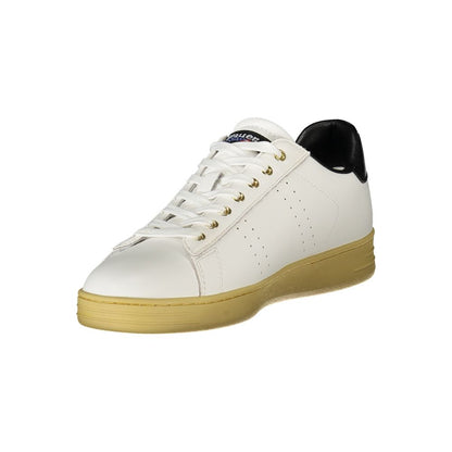 Blauer White Leather Men Sneaker with black accents and bold Blauer print, featuring a removable footbed for superior comfort and style.