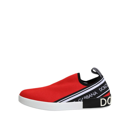 Dolce & Gabbana Red Logo Low Top Slip On Men Sneakers Shoes Dolce & Gabbana