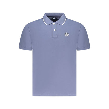 North Sails Blue Cotton Men Polo Shirt with logo and contrasting details, perfect for a nautical-inspired wardrobe.