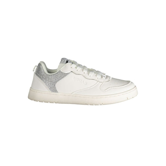 Gas White Polyester Women Sneaker with silver contrast details, featuring the iconic Gas logo, perfect for fashion-forward individuals.