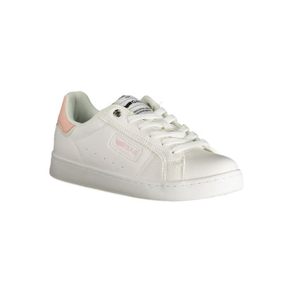 Gas White Polyester Women Sneaker with pink detail, sporty design, and distinctive print for a trendy look.