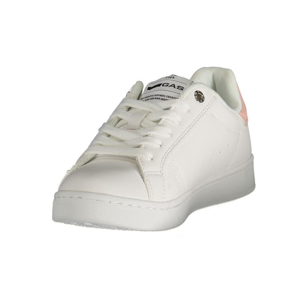Gas White Polyester Women Sneaker with pink accents and sporty design.