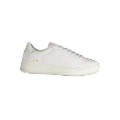 Gas White Polyester Women Sneaker with bold design, silver details, and Gas logo. Perfect for stylish, confident strides.
