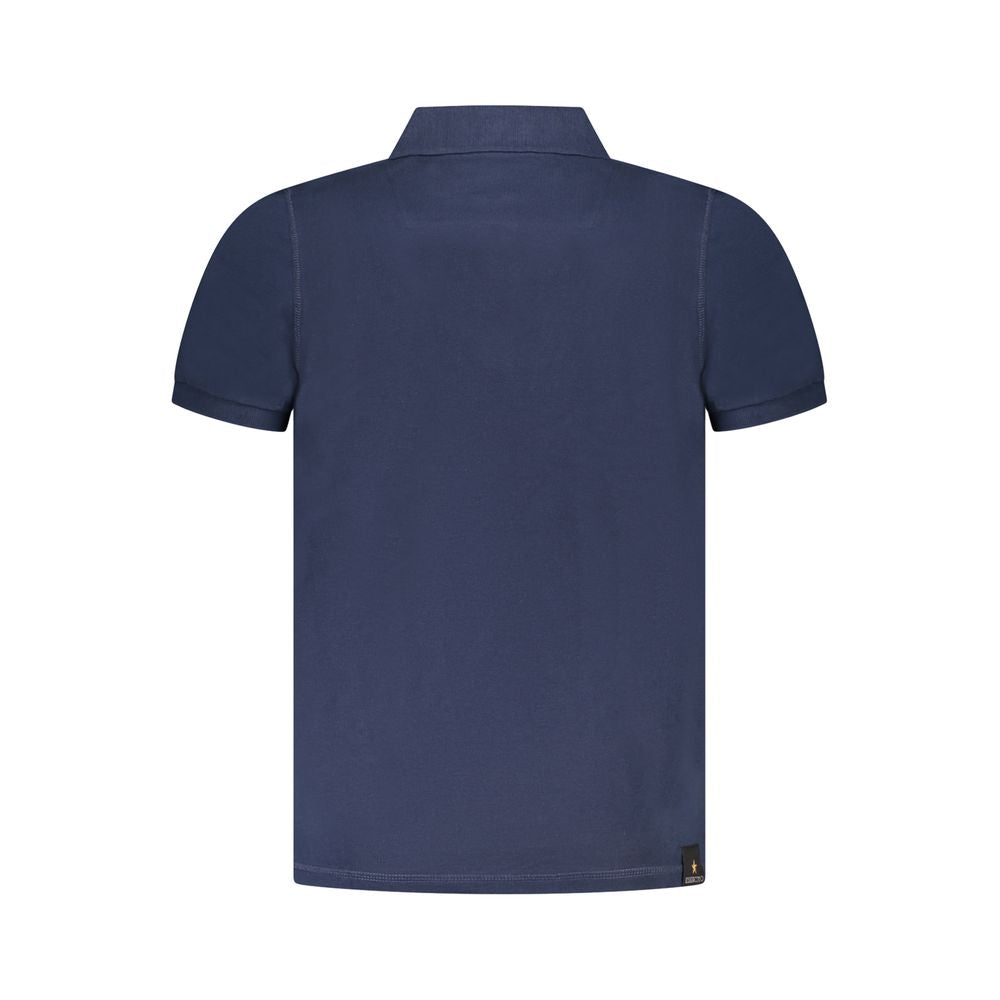 Accademia Militare Blue Cotton Polo Shirt with short sleeves, 3 buttons, and logo print, back view.