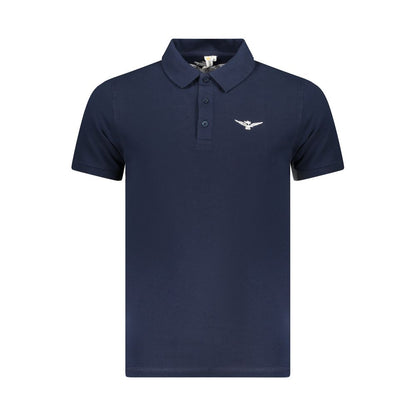 Accademia Militare Blue Cotton Polo Shirt with eagle logo, short sleeve, and three buttons.