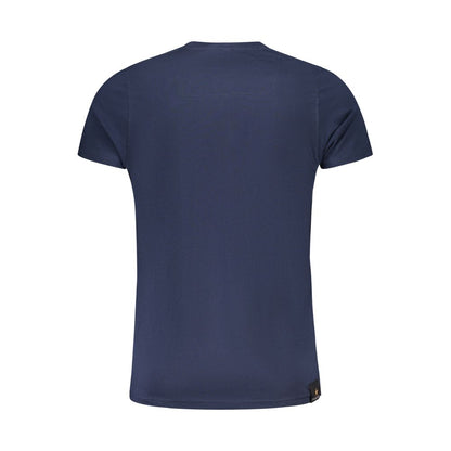 Back view of Accademia Militare Blue Cotton T-Shirt, short sleeve, crew neck, featuring academy print logo.