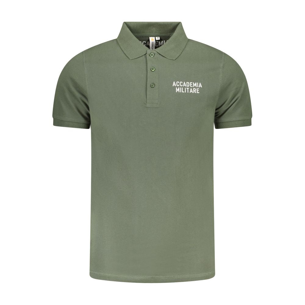 Accademia Militare Green Cotton Polo Shirt with short sleeves, contrast print, and logo detail.