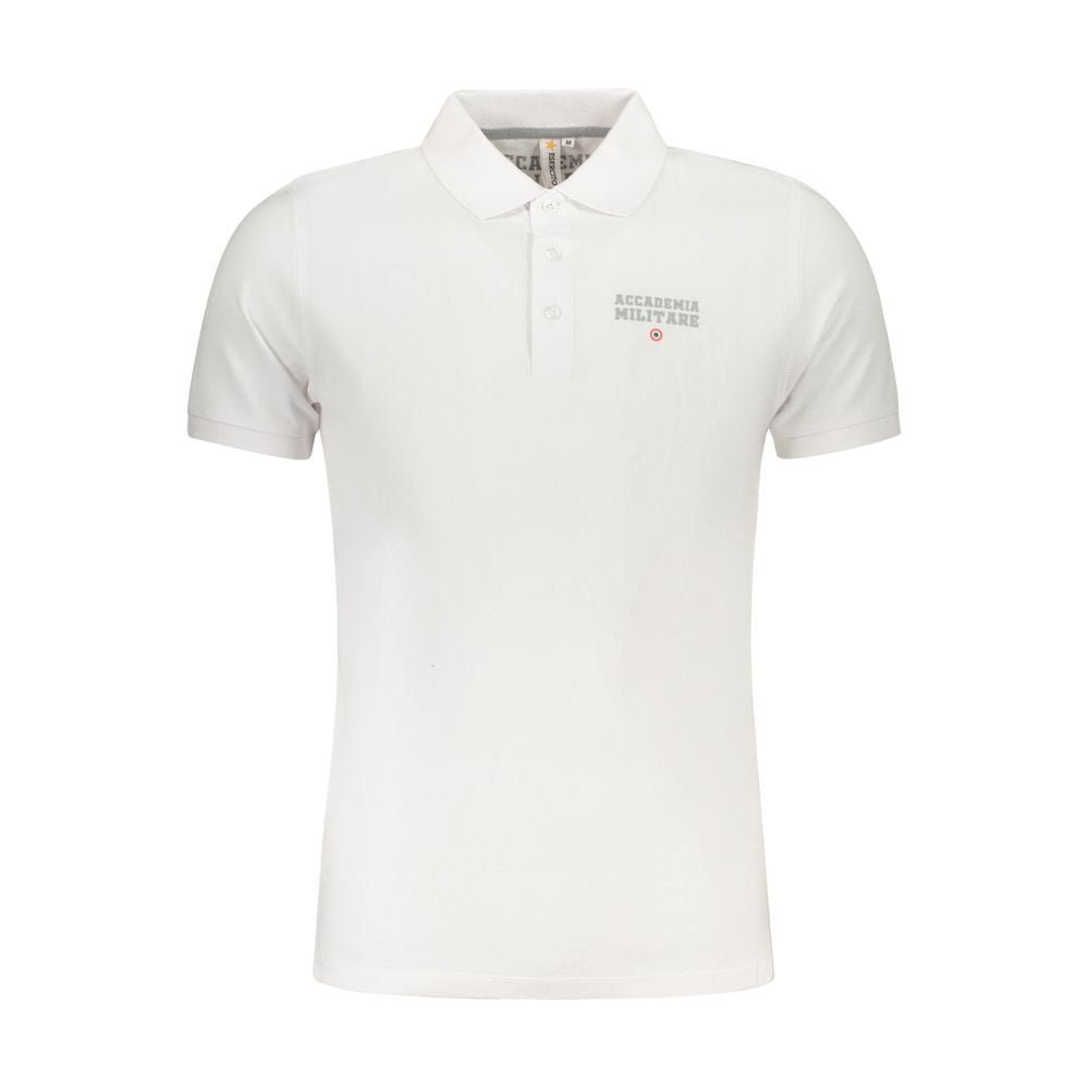 Accademia Militare White Cotton Polo Shirt with short sleeves, tricolore logo, and three buttons, showcasing a classic design.