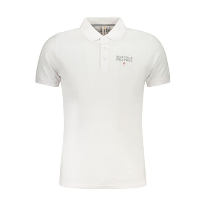 Accademia Militare White Cotton Polo Shirt with short sleeves, tricolore logo, and three buttons, showcasing a classic design.