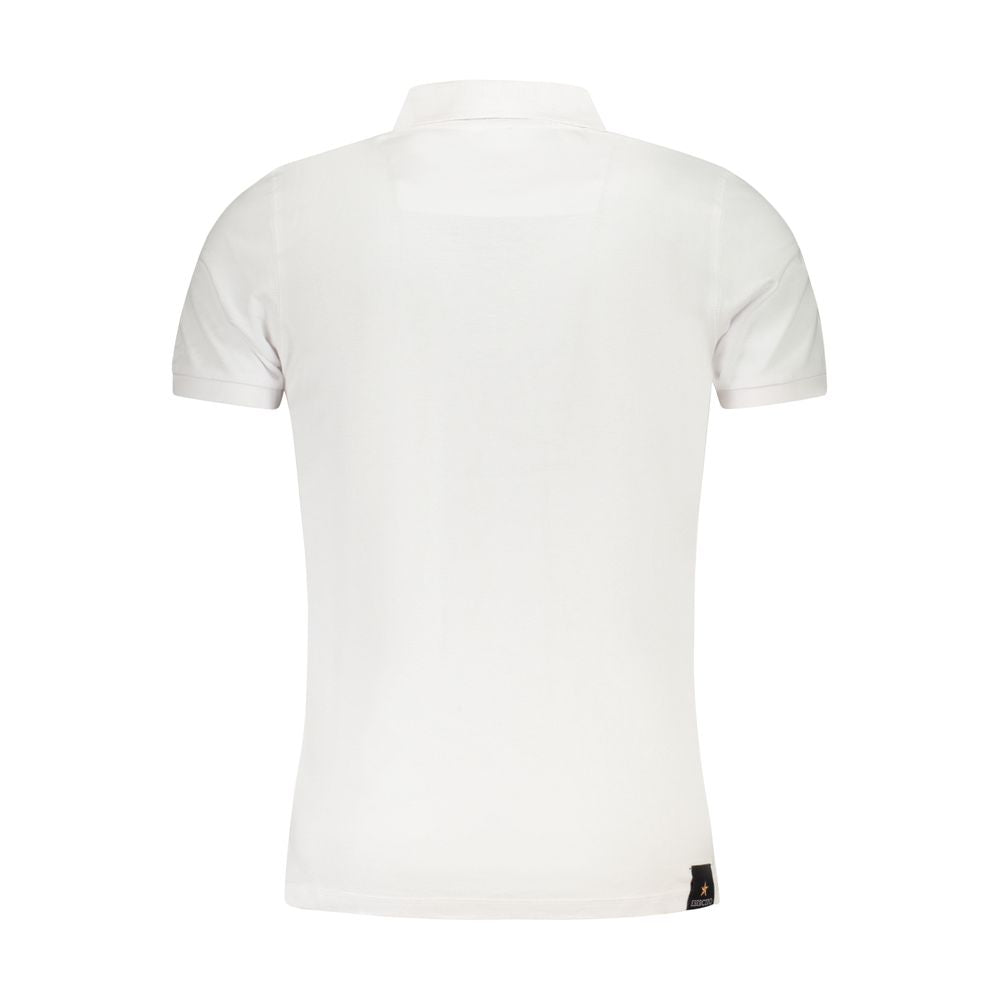 Back view of Accademia Militare White Cotton Polo Shirt with short sleeves, tricolore logo, and three-button design.