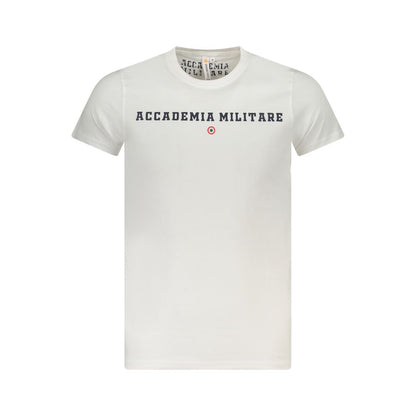 Accademia Militare White Cotton T-Shirt with short sleeves, crew neck, and logo print on front.