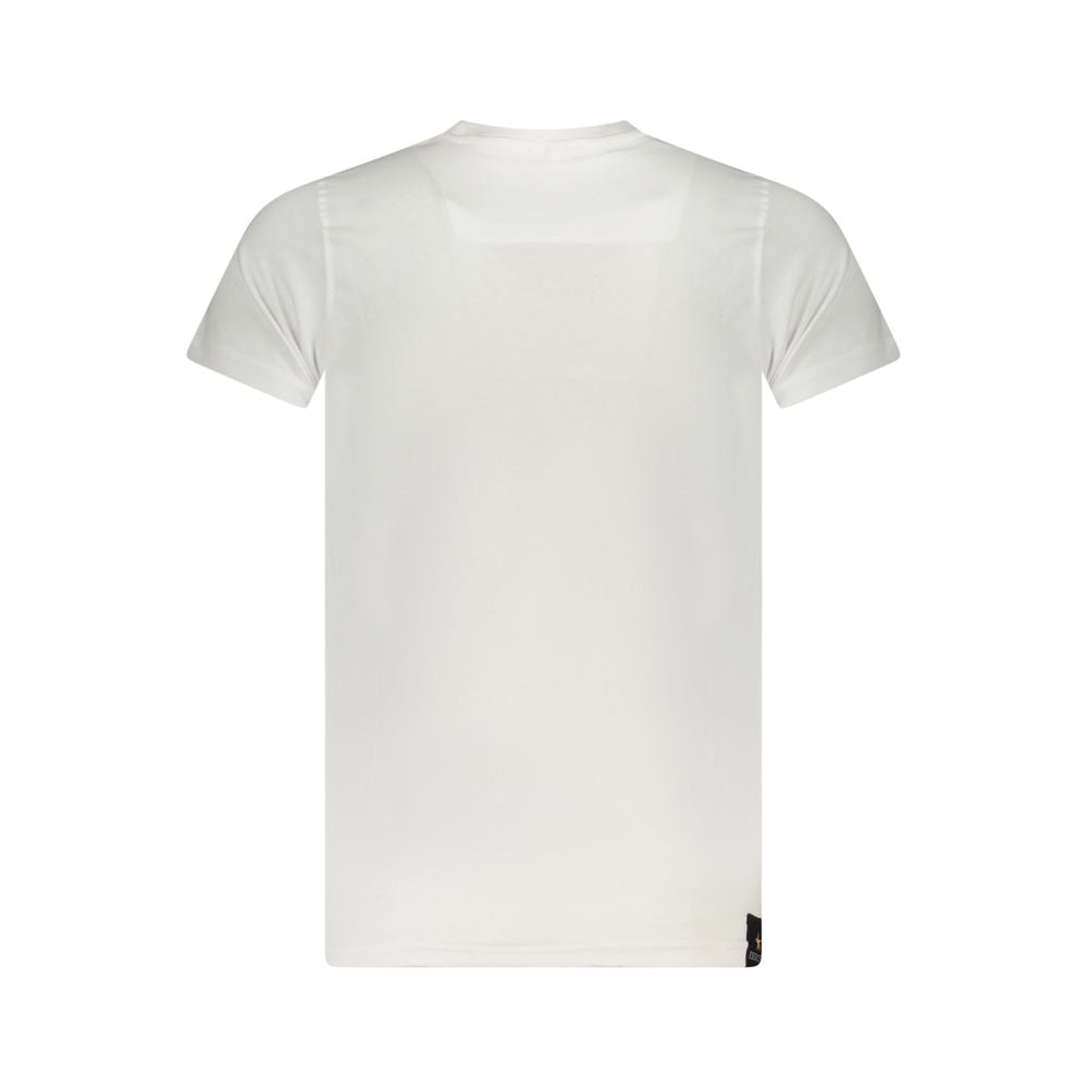 Back view of Accademia Militare White Cotton T-Shirt with short sleeves, crew neck, and logo print.