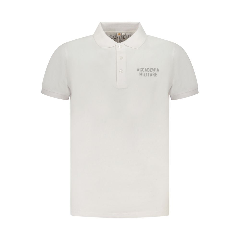 Accademia Militare White Cotton Polo Shirt with short sleeves, 3 buttons, and logo print.