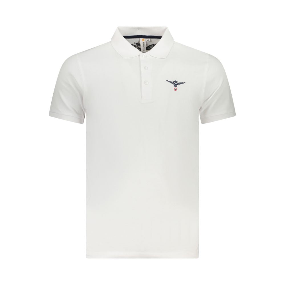 Accademia Militare White Cotton Polo Shirt with eagle logo, short sleeves, and three-button placket.