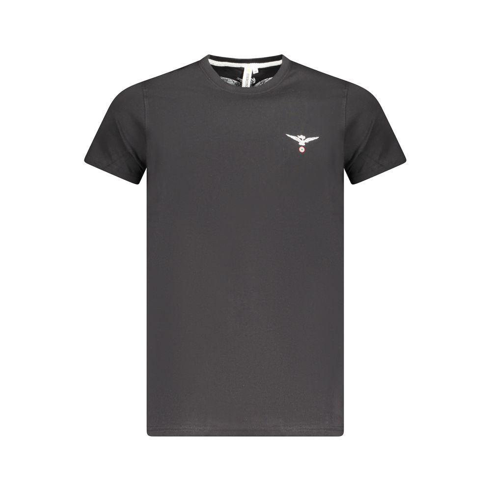 Accademia Militare Black Cotton T-Shirt with eagle ball logo and crew neck design, short sleeve.