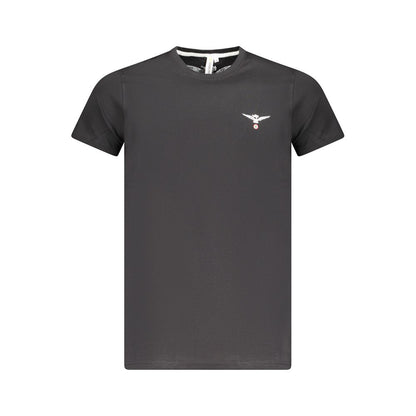 Accademia Militare Black Cotton T-Shirt with eagle ball logo and crew neck design, short sleeve.