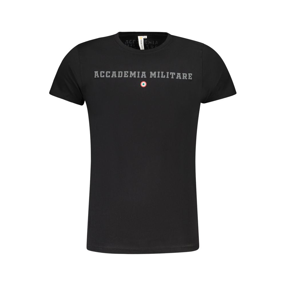 Accademia Militare Black Cotton T-Shirt with crew neck, short sleeves, and printed logo.