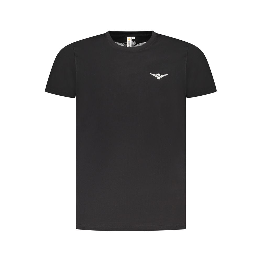 Accademia Militare Black Cotton T-Shirt with Eagle Logo, Crew Neck, Short Sleeve