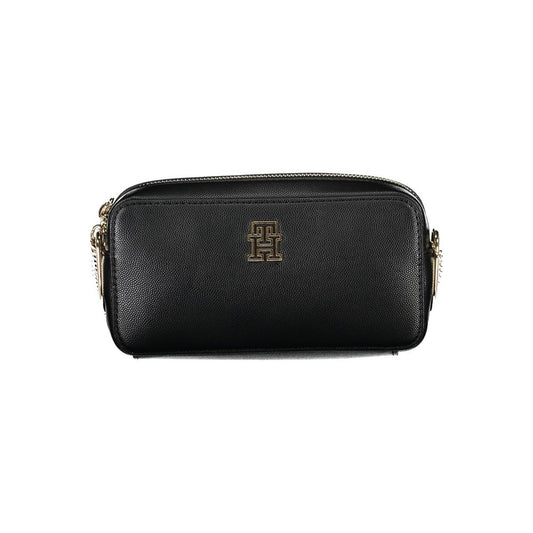 Tommy Hilfiger Black Polyethylene Handbag with chain shoulder strap, external and internal pockets, logo detailing.
