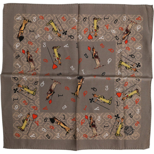 Dolce & Gabbana Brown Silk Printed Square Men Foulard Scarf