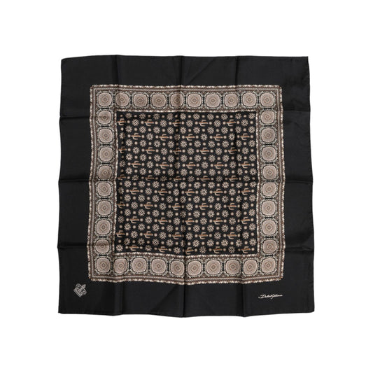 Dolce & Gabbana Black Brown Patterned Square Foulard Scarf