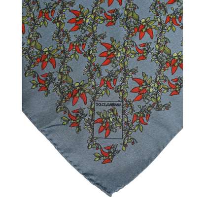 Dolce & Gabbana Gray Chilis Silk Square Men Foulard Scarf Dolce & Gabbana