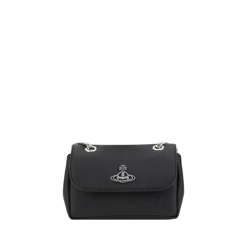 Vivienne Westwood Shoulder Bag with Orb plaque featuring a chain strap and front flap closure.