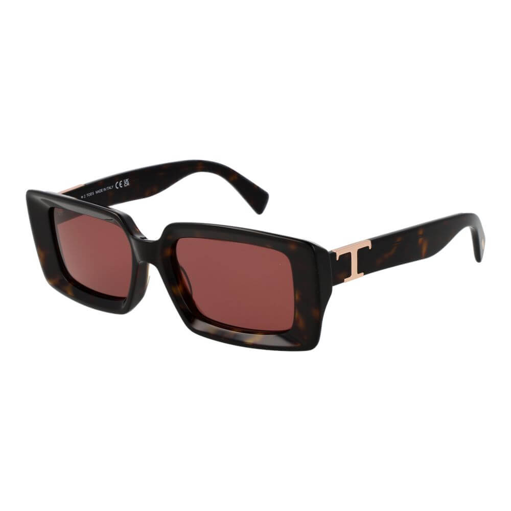 Tod's Brown Acetate Sunglasses with rose lenses and full-rim rectangle frame.