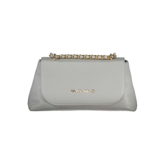 Mario Valentino Gray Polyethylene Handbag with chain shoulder strap, internal pocket, phone spaces, and clip closure.