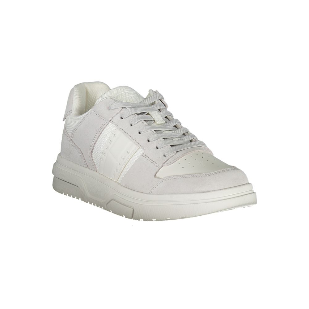 Alt Tag: Tommy Hilfiger White Polyester Sneaker with contrast details and logo, sports footwear with laces.