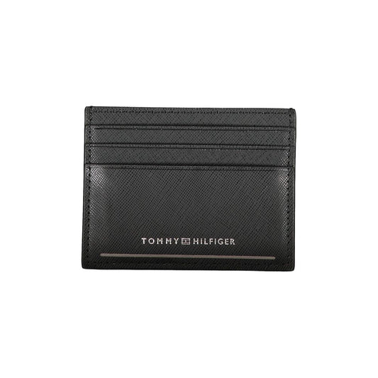 Tommy Hilfiger Black Leather Wallet with card holder, central pocket, and logo detailing
