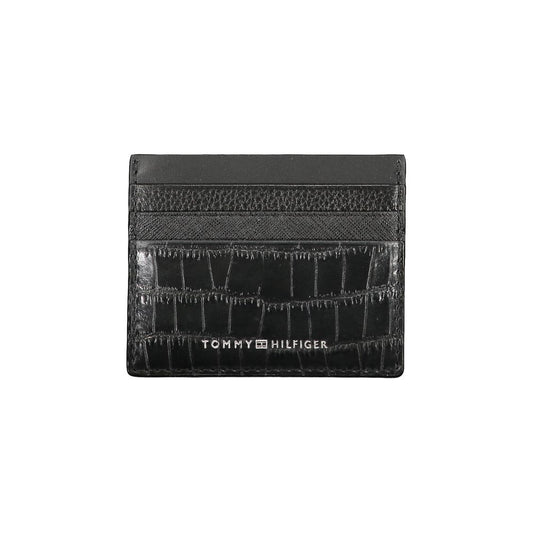 Tommy Hilfiger Black Leather Wallet with card holder, contrast details, and logo in sleek black design.