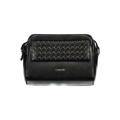 Calvin Klein Black Polyester Handbag with adjustable shoulder strap, external and internal pockets, contrasting details, zip and magnet closure