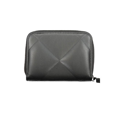 Calvin Klein Black Polyester Wallet with RFID blocking, contrasting details, zip closure, logo, card spaces, and coin purse.