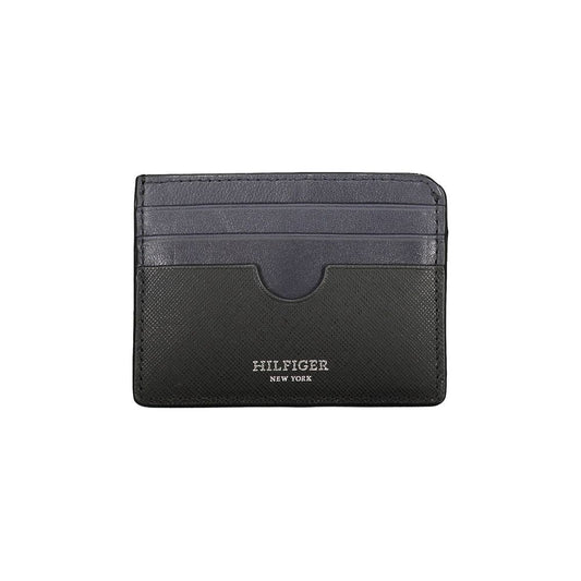 Tommy Hilfiger Black Leather Wallet with card holder, contrast details, and logo
