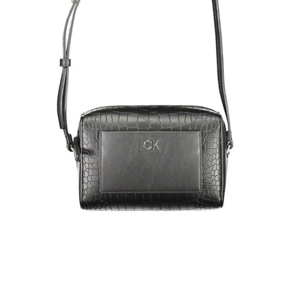 Calvin Klein Black Polyester Handbag with adjustable strap, external and internal pockets, zip closure, and contrast details.