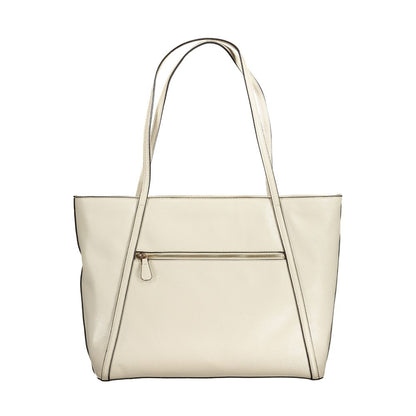 Guess Jeans Beige Polyethylene Handbag with zip closure, two shoulder handles, and protective feet. Features external and internal pockets.