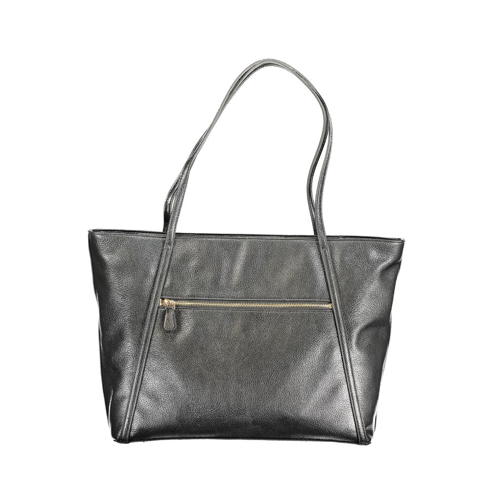 Guess Jeans Black Polyethylene Handbag with external pocket, two shoulder handles, and contrasting details.