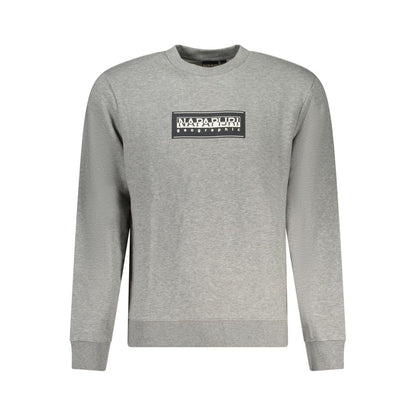 Napapijri Gray Cotton Men Sweater with logo, classic fit, and crew neck, perfect for urban style, crafted from premium cotton-polyester blend.