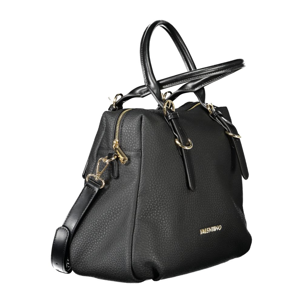 Mario Valentino Black Polyethylene Handbag with adjustable handles and removable strap, featuring contrast details and zip closure.
