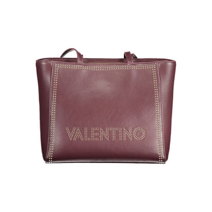 Mario Valentino Red Polyethylene Handbag with studs, featuring 2 handles, internal pocket, and zip closure with logo detail.