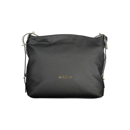 Alt Tag: Mario Valentino Black Polyethylene Handbag with adjustable shoulder handle, internal pockets, and zip closure