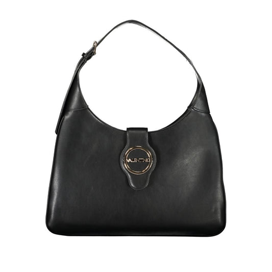 Mario Valentino Black Polyethylene Handbag with adjustable handle, internal pockets, and logo