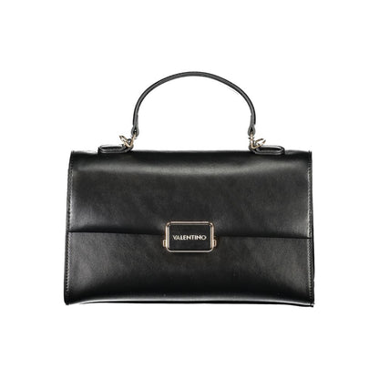 Mario Valentino Black Polyethylene Handbag with handle, adjustable strap, two compartments, logo, and snap closure.